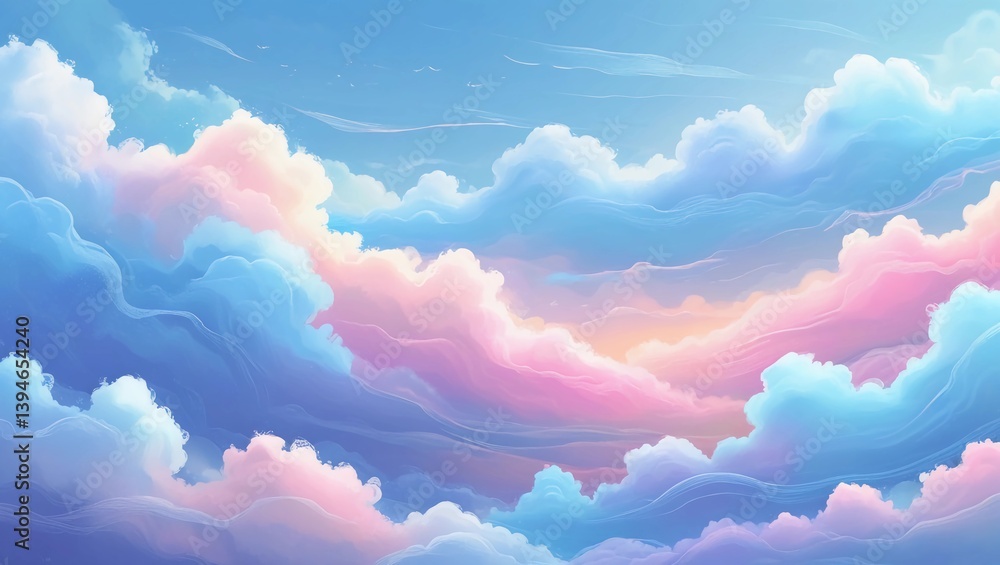 Poster abstract cirrus clouds. light blue, pink color vector banner. pastel gradient sky pattern. blurred l