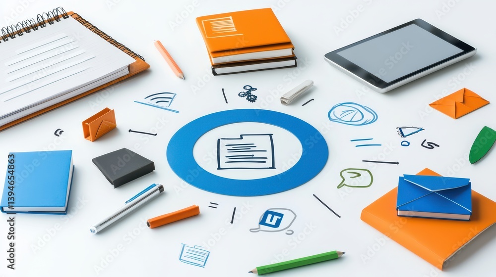 Poster creative cloud interface design digital workspace graphic content colorful environment aerial view m