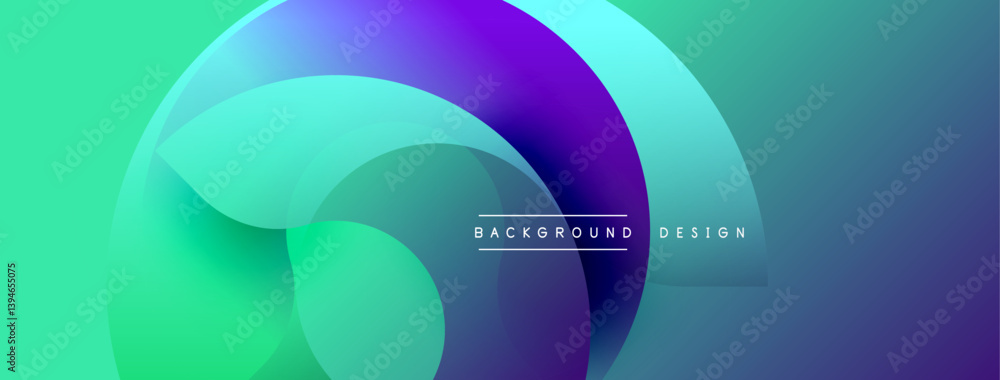 Poster Abstract fluid shapes blend vibrant turquoise, purple hues. Modern design creates dynamic visual experience. Minimal text complements flowing composition.