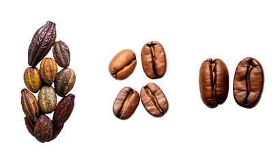 From cacao to coffee beans a delicious transformation on a transparent background showing the process of coffee production
