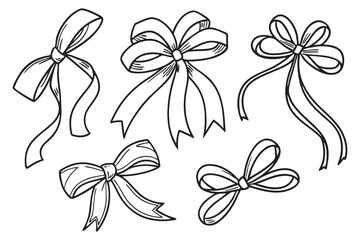 Elegant Hand-Drawn Bow Illustrations, Perfect for Crafting, Design, and Decoration, High-Quality Black and White Ribbon Sketches