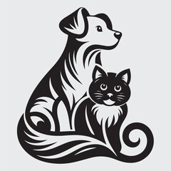 Vector image of dog and cat logo on white stock illustration
