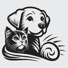Vector image of dog and cat logo on white stock illustration