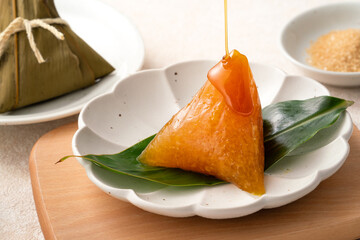 Traditional alkaline zongzi rice dumpling for Dragon Boat Festival food.