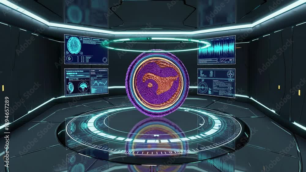 Aufkleber Exploring the intricate structure of a cell in a futuristic laboratory setting
