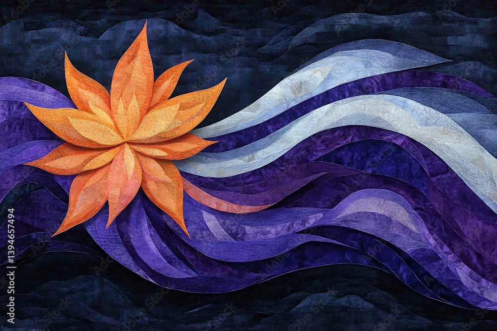 Poster stylized botanical pattern of water lily, texture and wave abstraction