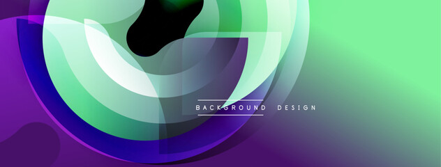 Abstract fluid shapes create dynamic composition. Gradient colors blend purple, green, white. Modern design evokes movement, energy, sophistication. Ideal backdrop for presentations, websites.