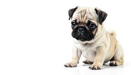 Fototapeta premium Adorable pug dog, isolated on pure white background, white background, headshot