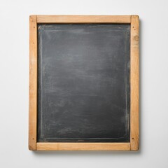 Fototapeta premium Simple Rectangular Blackboard with Wooden Frame, Clean Dark Surface, Clear Center Space, Isolated on White Background for Educational Use