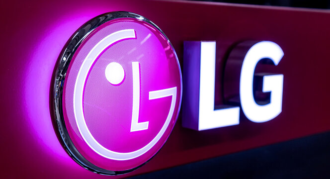 LG logo close up. South Korean multinational electronics company LG Electronics