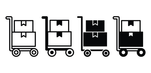 Trolley Icon with Stacked Boxes Black and White Color Vector Design Illustration