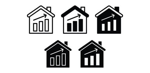 Fototapeta premium House Value Increase Icons Black and White Vector Graphic Design Set 