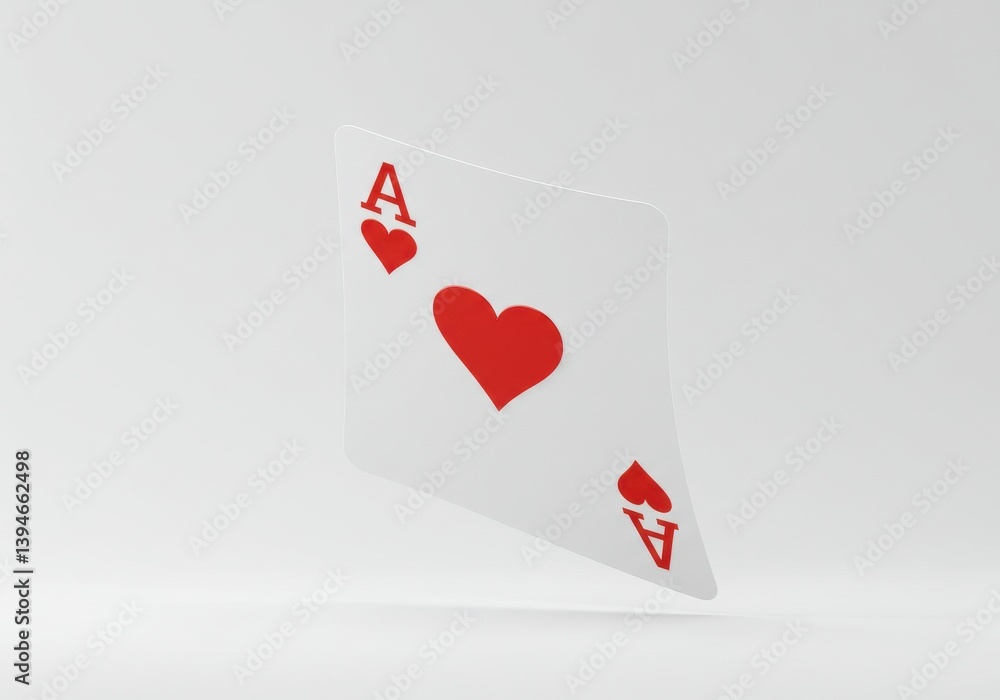 Poster isolated ace of hearts playing card floating against a plain white studio background scene render gr