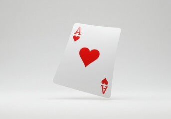 Obraz premium A single ace of hearts playing card isolated against a plain white background in a studio shot