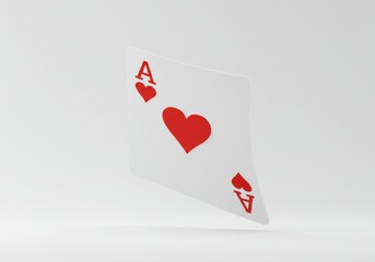Obraz premium Isolated ace of hearts playing card floating against a plain white studio background scene render graphic
