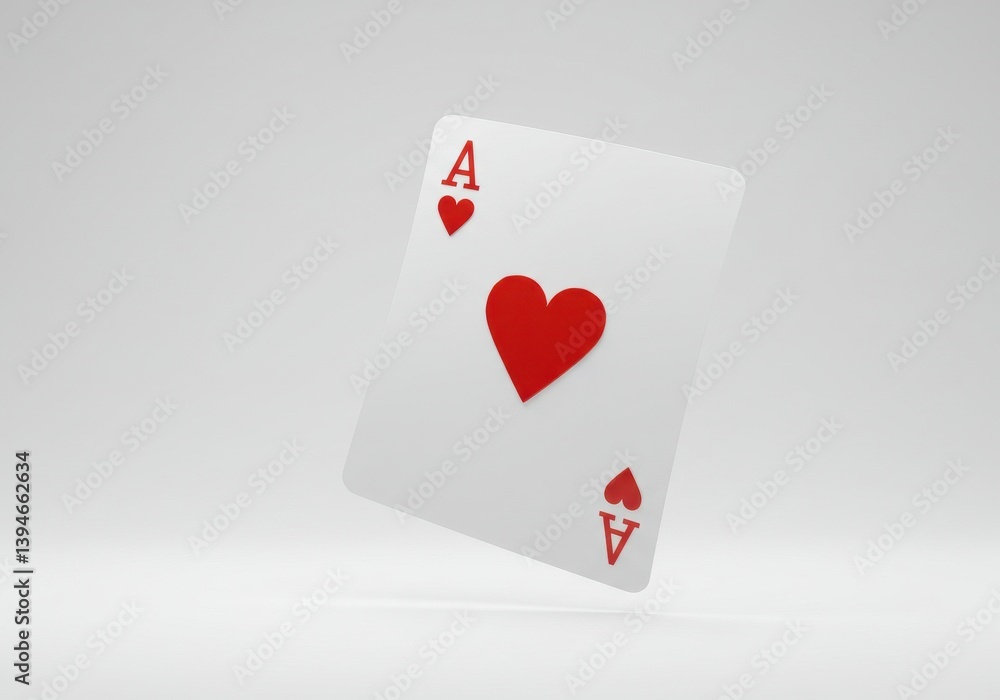 Poster isolated ace of hearts playing card floating against a plain white background in a studio shot