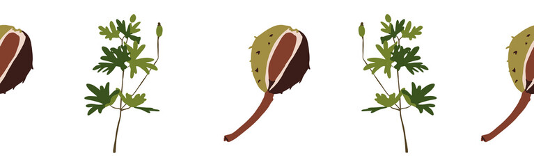 Border leaves and nuts on a white background. Hand-drawn illustration. Perfect for spring and summer.	