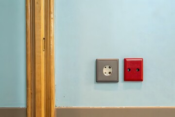 Empty room background with pink and white walls, wood floor, and a golden chandelier for mockup