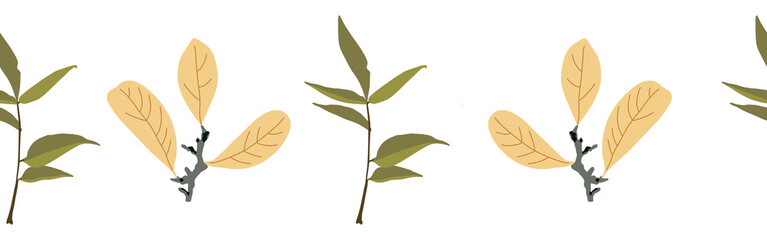 Leaves border on a white background. Hand-drawn illustration. Perfect for spring and summer.	