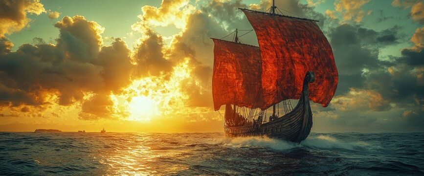 Viking Ship at Sunset