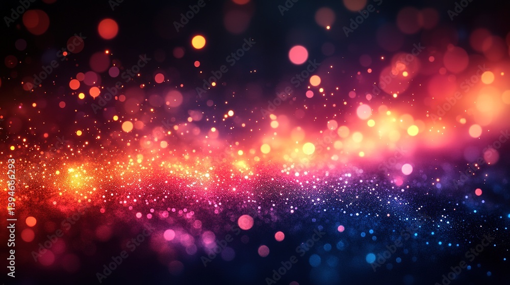 Poster abstract celebration with glowing bokeh lights and sparkling particles