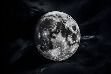 Full moon over black night sky reveals a blue sphere of Earth with clouds, an astronomical view of our global planet in space
