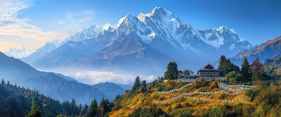Fototapeta premium Mountainous landscape with temple