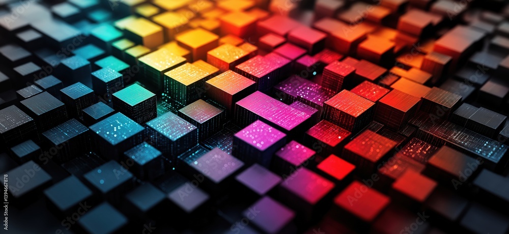 Aufkleber colorful abstract 3d cubes with glowing patterns in vibrant gradient arrangement