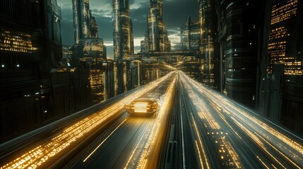 Fototapeta premium Futuristic city highway at night