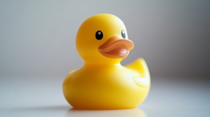 Cute Yellow Rubber Duck Toy on White Background Minimalist Concept