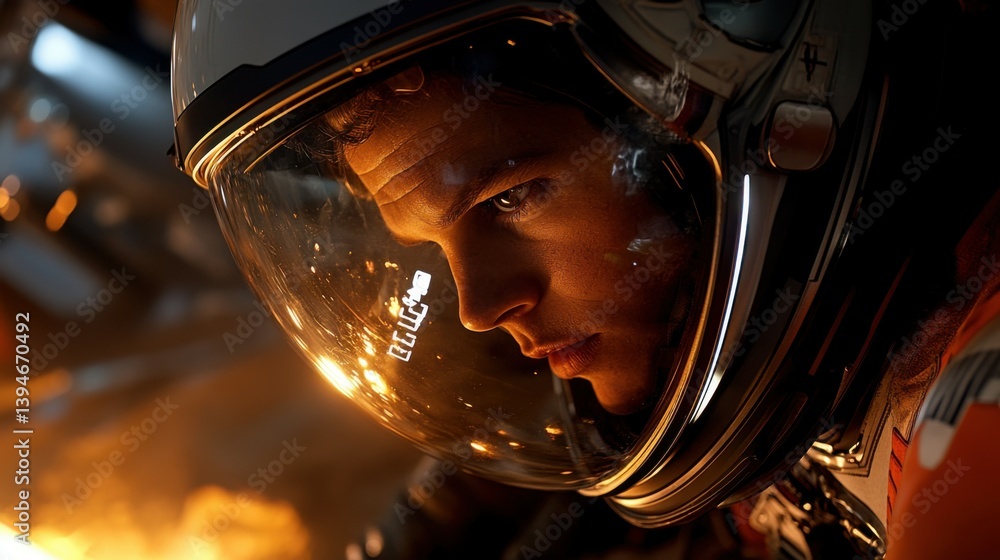 Poster an astronaut in a high-tech spacesuit exploring the surface of mars