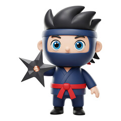 Cute Cartoon Ninja Boy Holding a Shuriken