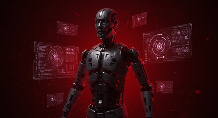 Fototapeta premium Metallic Robot with Red Digital Interface