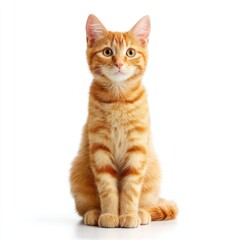 Obraz premium Orange tabby kitten sitting upright isolated on white background
