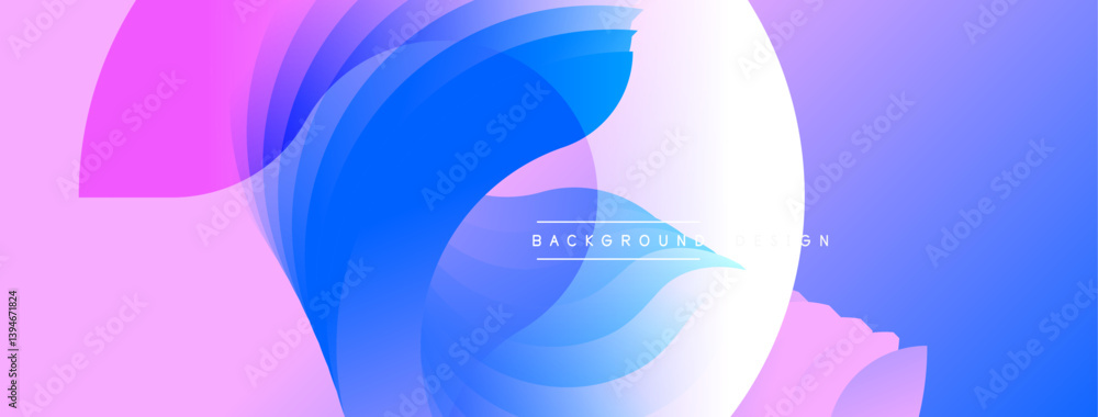 Poster abstract fluid shapes blend vibrant pinks, blues, whites. dynamic composition creates modern backgro