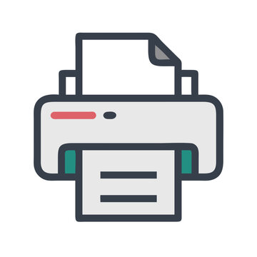 Printer Icon Outline Coloring Book Page Line Art Drawing Set White Background

