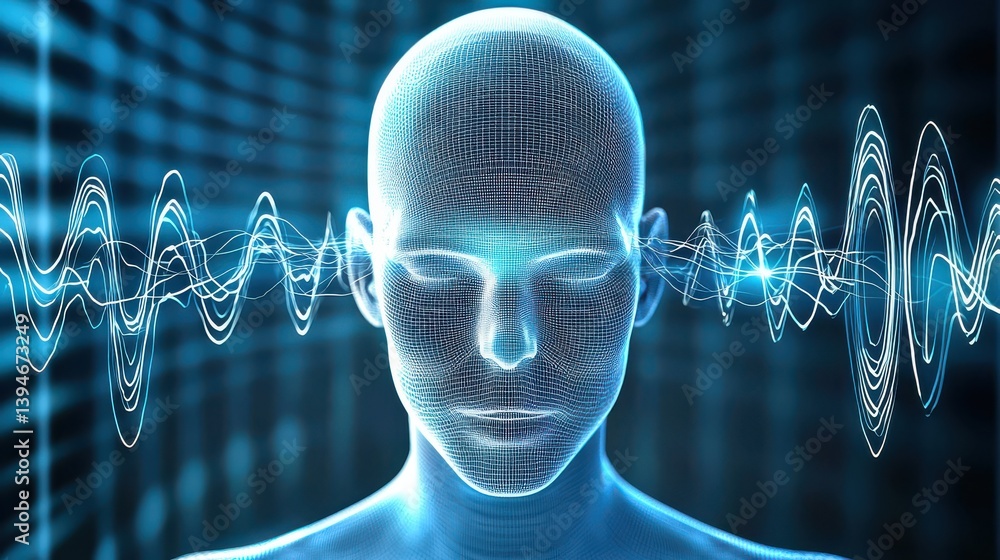 Poster hyperrealistic digital artwork of a human brainwave visualization virtual environment abstract conce
