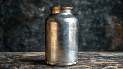 Old metal bottle on wooden table