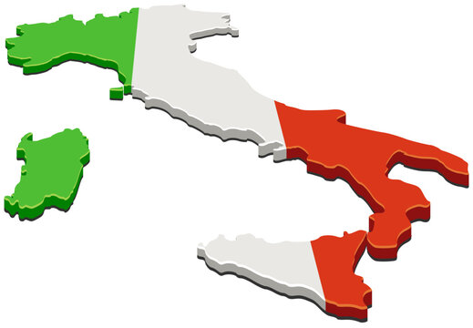 3D map of Italy in the colors of the Italian flag (cut out)