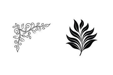 Elegant Floral Vector Elements With Corner Swirl And Decorative Leaf Silhouette