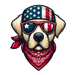 Fototapeta premium Cool Dog with American Flag Bandana and Sunglasses Illustration