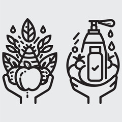 Wash food hygiene line and solid icon. Disinfection fruits and vegetables outline style pictogram on white background