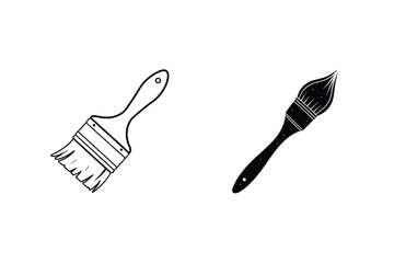 Two Paint Brushes In Black And White Artistic Painting Tools