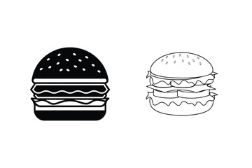 Burger Illustration In Black And White Outlines Vector Graphic
