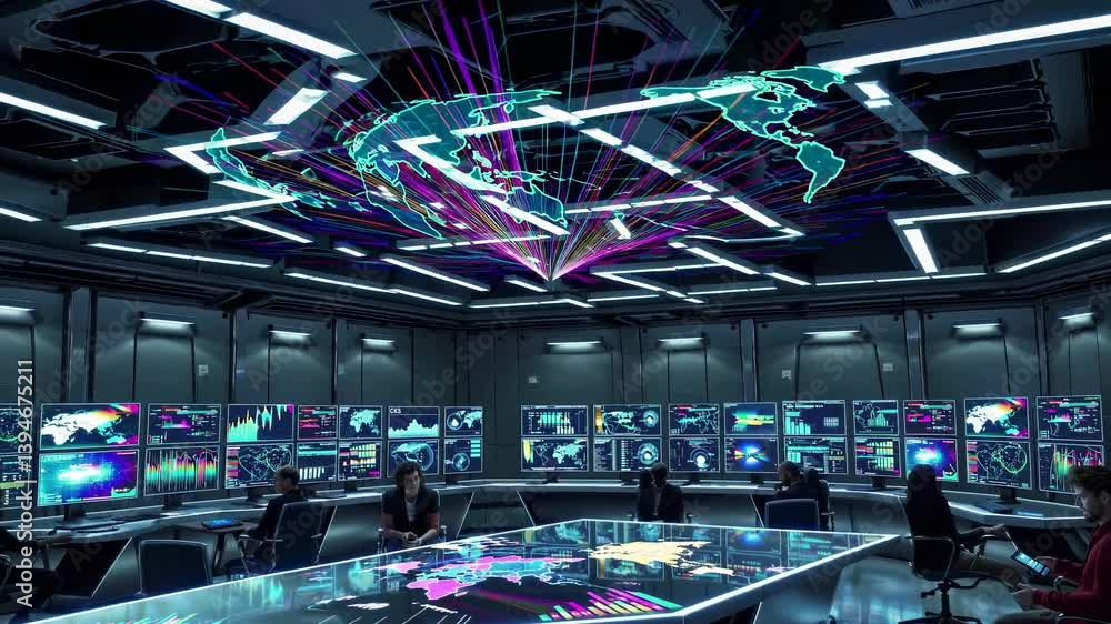 Leinwandbilder High-tech command center showcases global data analysis and collaboration efforts