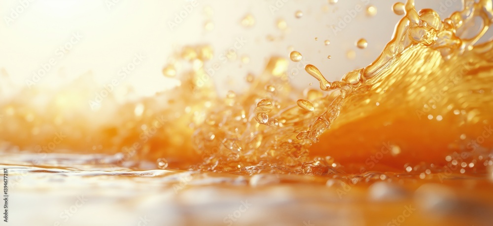 Aufkleber golden water splash with droplets creating dynamic motion and vibrant reflections