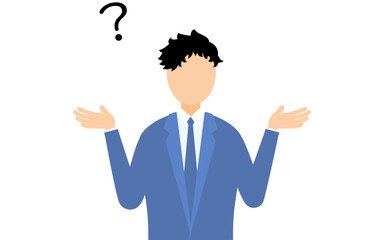 ビジネススーツを着たビジネスマンが疑問を持つシンプルなイラスト