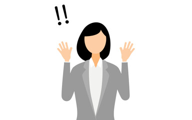 ビジネススーツを着たビジネスウーマン手をあげて驚いているシンプルなイラスト