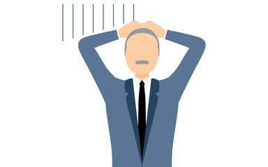 ビジネススーツを着たビジネスマンが頭を抱えて悩むシンプルなイラスト