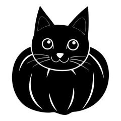 Obraz premium A black cat peeking out of a pumpkin, cute illustration, white background 